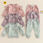 Lioraitiin Toddler Girl Outfit Daisy Print Long Sleeve Sweatshirt