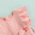 Lioraitiin 1-6Years Toddler Baby Girl Romper Off Shoulder Solid Pink