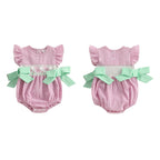 Lioraitiin Baby Girls Rompers Easter Rabbit Embroidery Plaid Fly