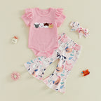 Lioraitiin Baby Girl Outfit Animal Embroidered Striped Crew Neck