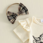 Lioraitiin Infant Girl Baby Outfit Crew Neck Ruffle Short Sleeve Bull