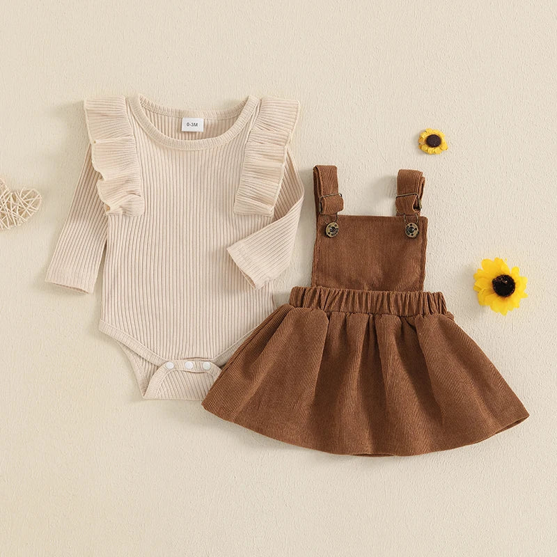 Lioraitiin Baby Girl Outfit Solid Ruffled Long Sleeve Crew Neck