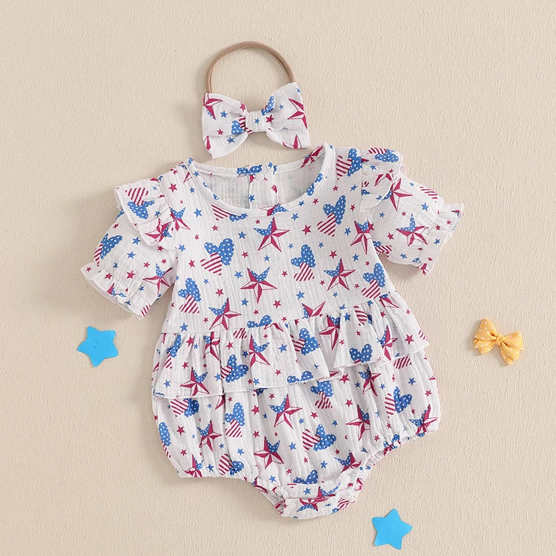 Lioraitiin Baby Girl 4th of July Outfit Love Heart Star Pattern