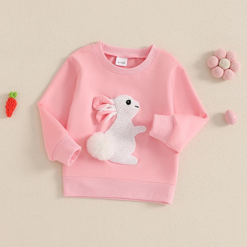 Lioraitiin Toddler Girls Boys Sweatshirts Easter Rabbit Embroidered