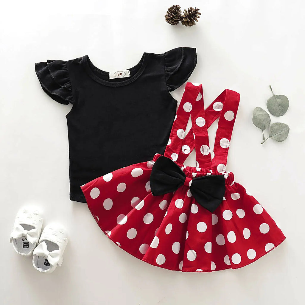 Lioraitiin Newborn Baby Girl Fly Sleeve Black Vest Top+Mini Dress