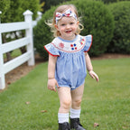 Lioraitiin Baby Girls Romper Fly Sleeve Crew Neck Stripes Embroidery