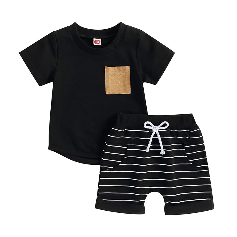 Lioraitiin 0-4Years Baby Kids Boys 2Pcs Set Short Sleeve Crew Neck