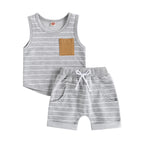 Lioraitiin 0-4Years Kids Baby Boy 2Pcs Outfits Striped Sleeveless