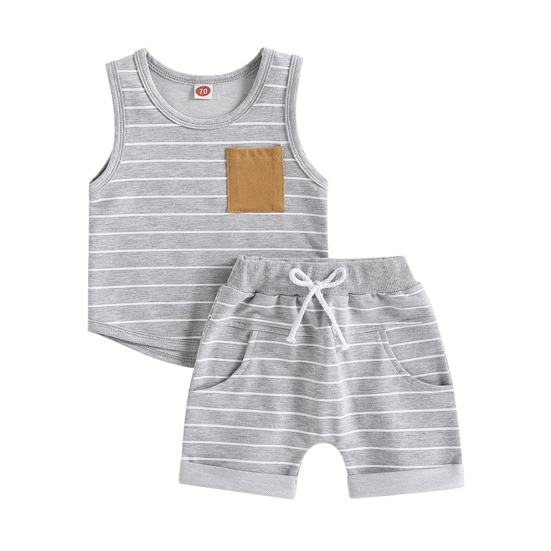 Lioraitiin 0-4Years Kids Baby Boy 2Pcs Outfits Striped Sleeveless