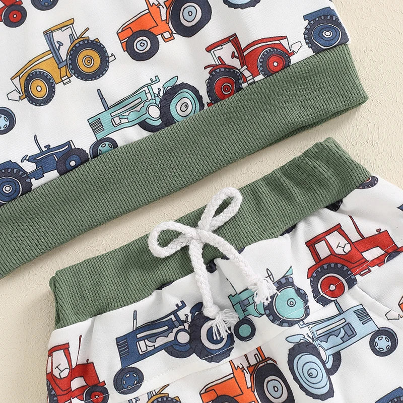 Lioraitiin Baby Boy 2Pcs Farm Outfits Long Sleeve Tractor Print