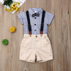 Lioraitiin Newborn Boys Stripe Short Sleeve Gentleman 2PCS Set Romper