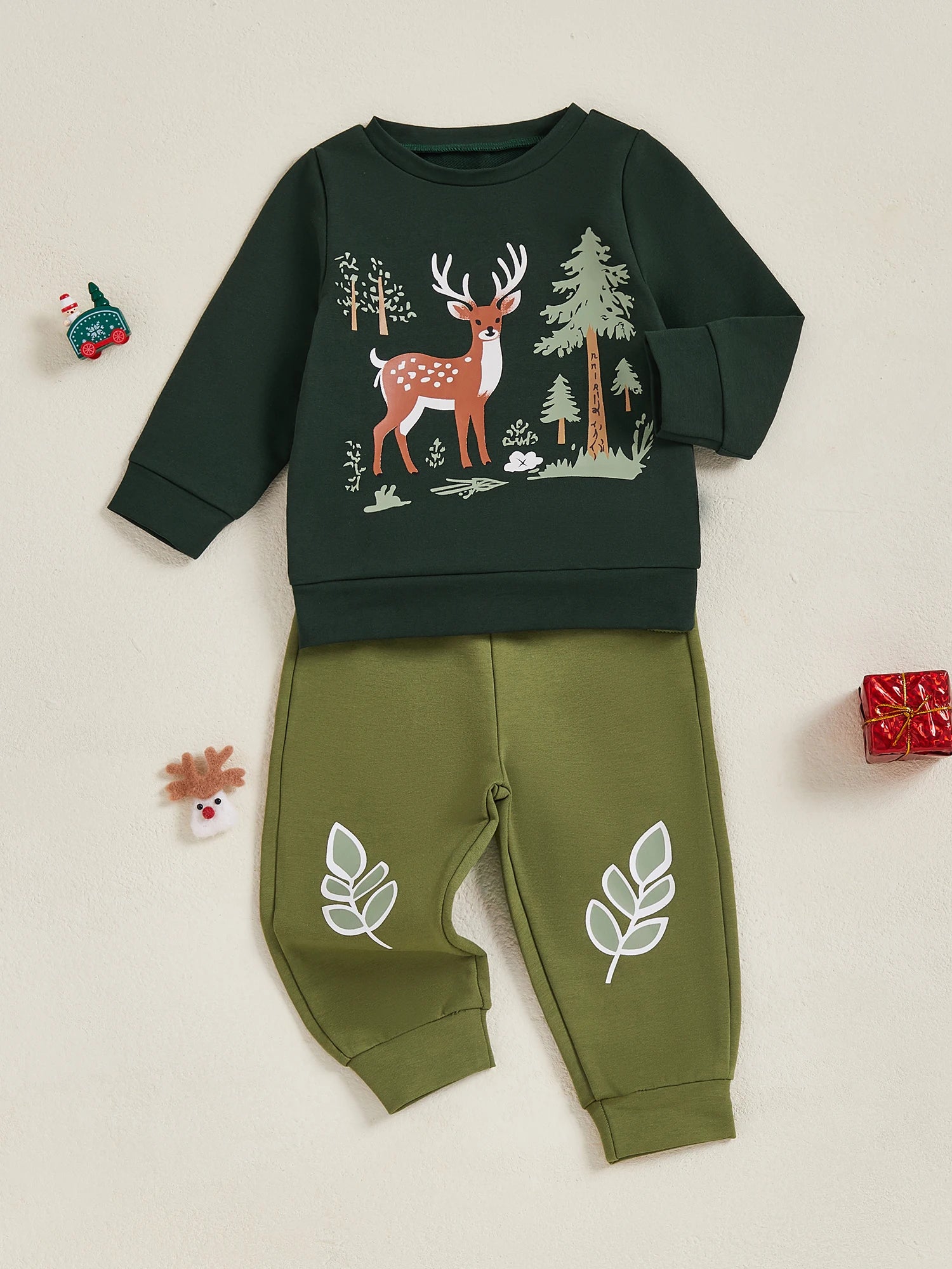 Lioraitiin Toddler Boy Christmas Reindeer Tree Print Long Sleeve