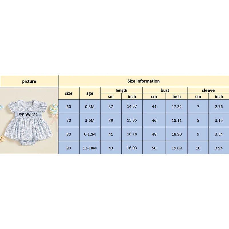 Lioraitiin Baby Girls Romper Dress Short Sleeve Bow Embroidery Floral
