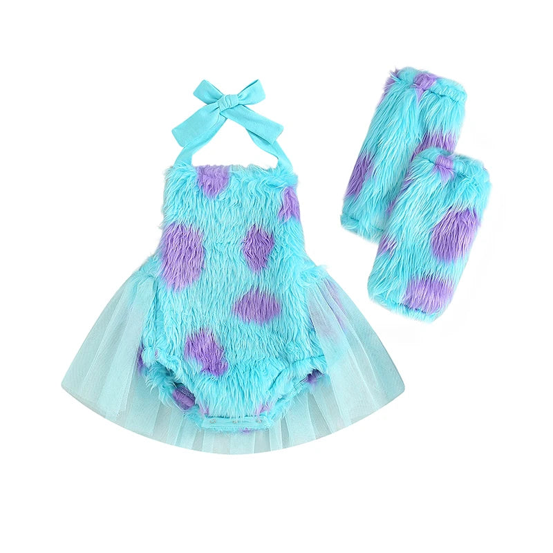 Lioraitiin 0-3Years Infant Girl Bodysuit Tie-Up Halter Neck Mesh Hem