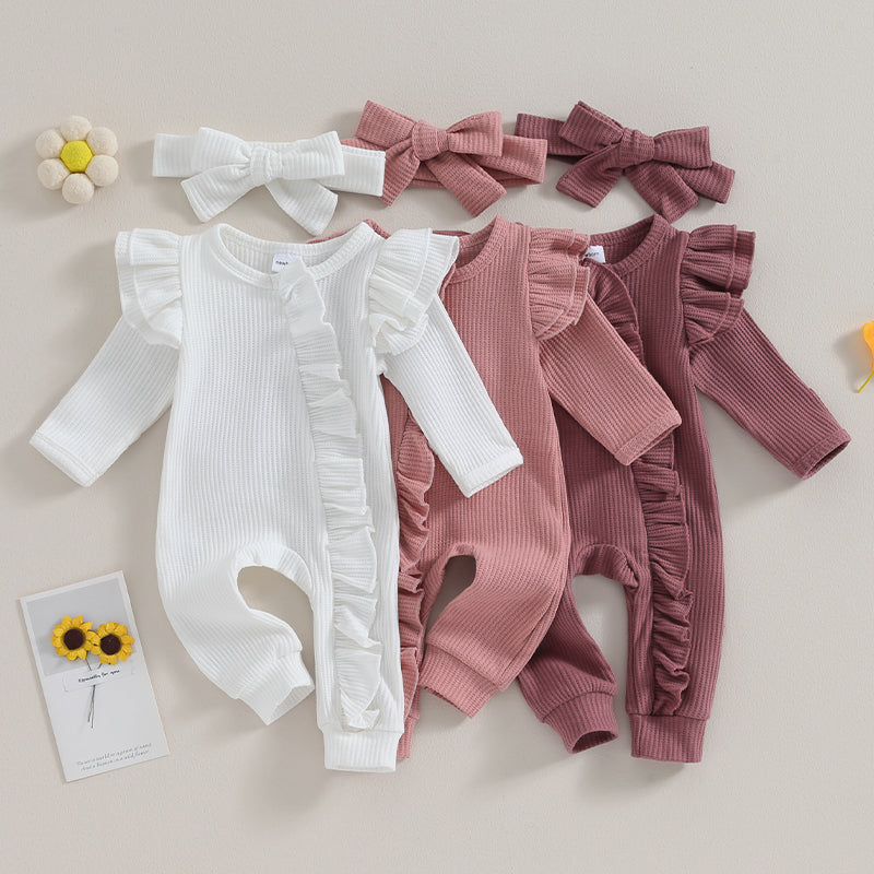 Lioraitiin 0-12M Newborn Infant Baby Girl Ruffle Zipper Romper Long