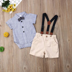 Lioraitiin Newborn Boys Stripe Short Sleeve Gentleman 2PCS Set Romper