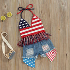 Lioraitiin 0-6Years Toddler Baby Girl 2Pcs Independence Day Set