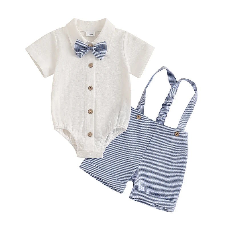 Lioraitiin Baby Boy Gentleman Outfit Solid Color Short Sleeve Lapel