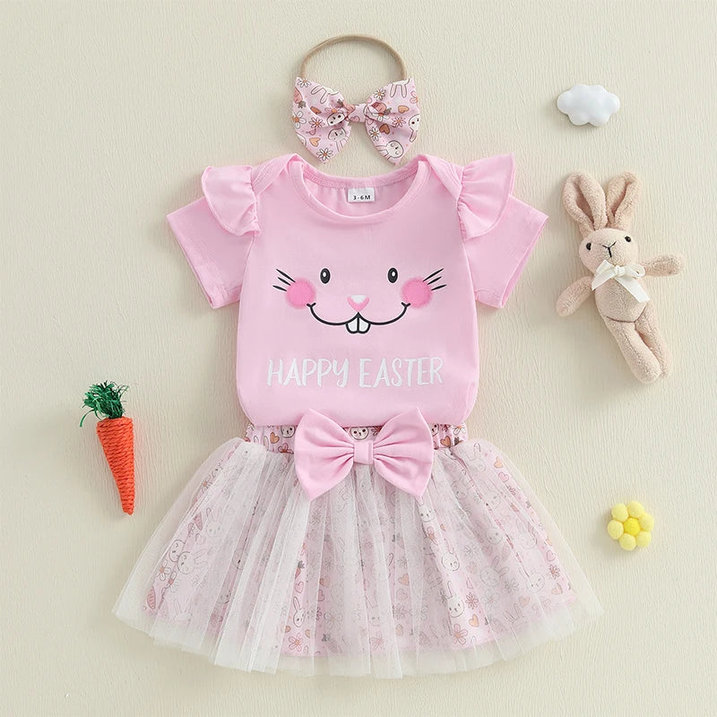 Lioraitiin Baby Girl Easter Outfit Rabbit Letter Print Crew Neck