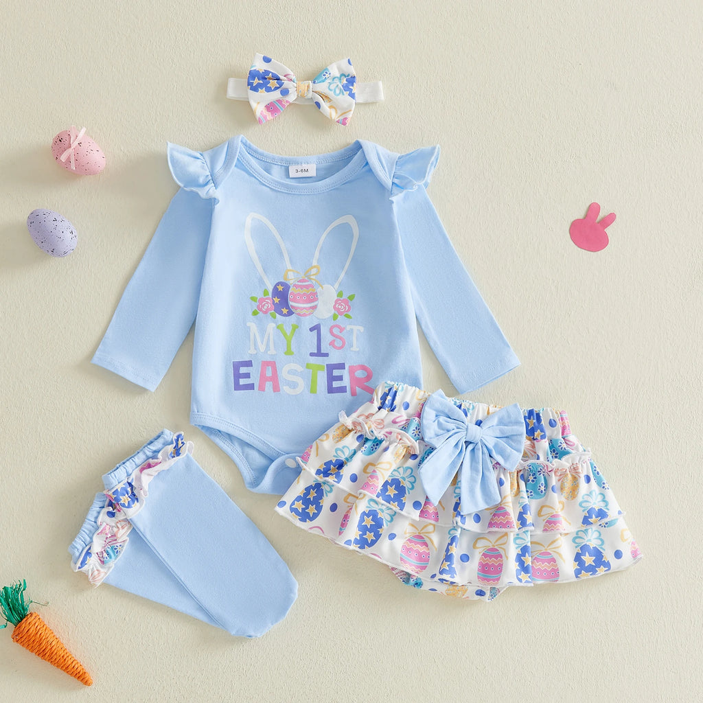 Baby Girl Easter Outfit, Long Sleeve Letters Romper with Eggs Print