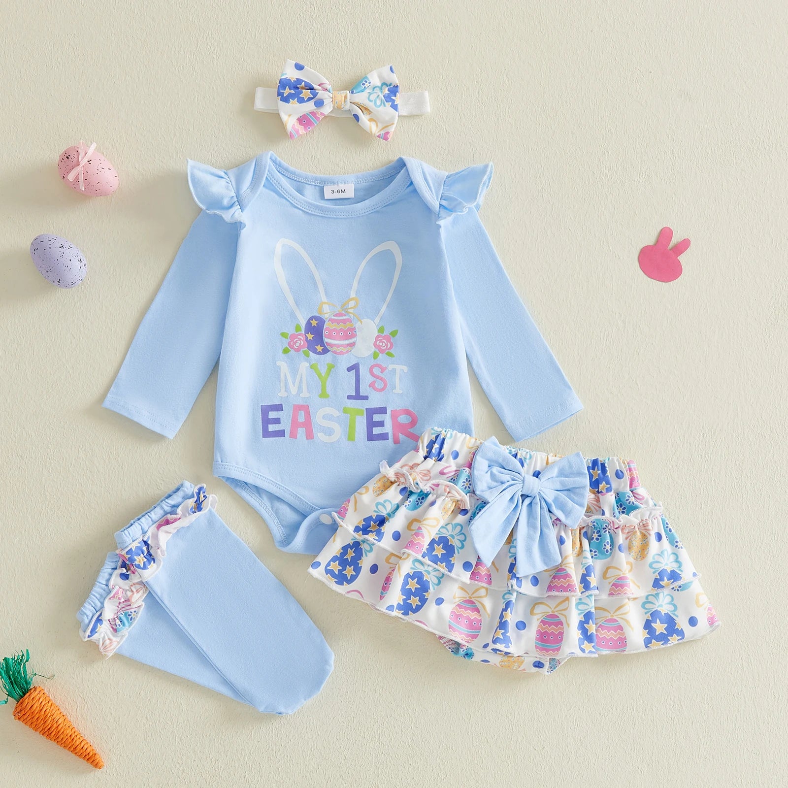 Baby Girl Easter Outfit, Long Sleeve Letters Romper with Eggs Print