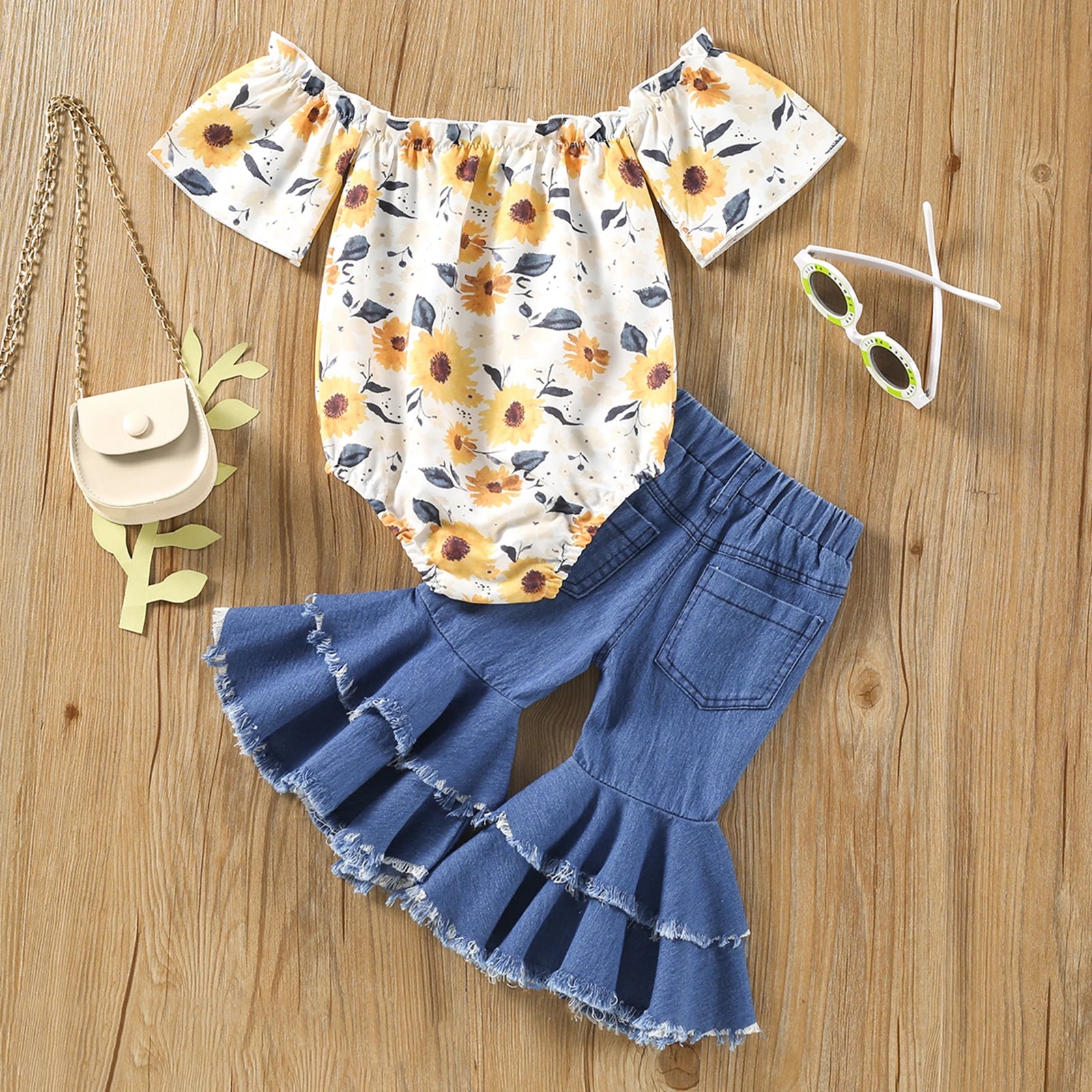 Lioraitiin 0-18M Newborn Baby Girl 2Pcs Fashion Yellow Sunflower