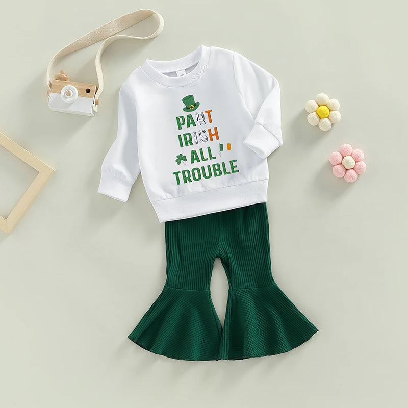Lioraitiin Toddler Girls Irish Day Outfits Letter Print Long Sleeve
