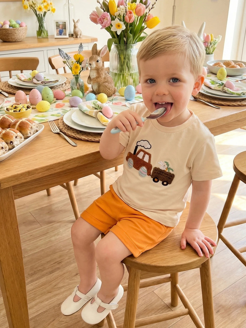 Lioraitiin Kids Boys Shorts Set Short Sleeve Embroidery T-shirt with