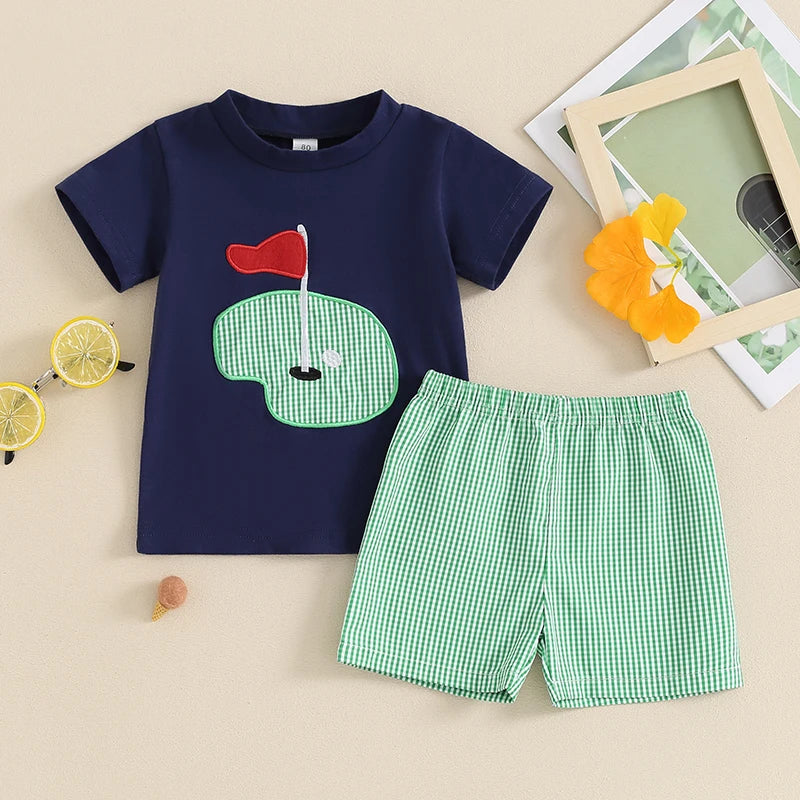Lioraitiin Toddler Boys Outfits Golf Embroidered Short Sleeve Tops