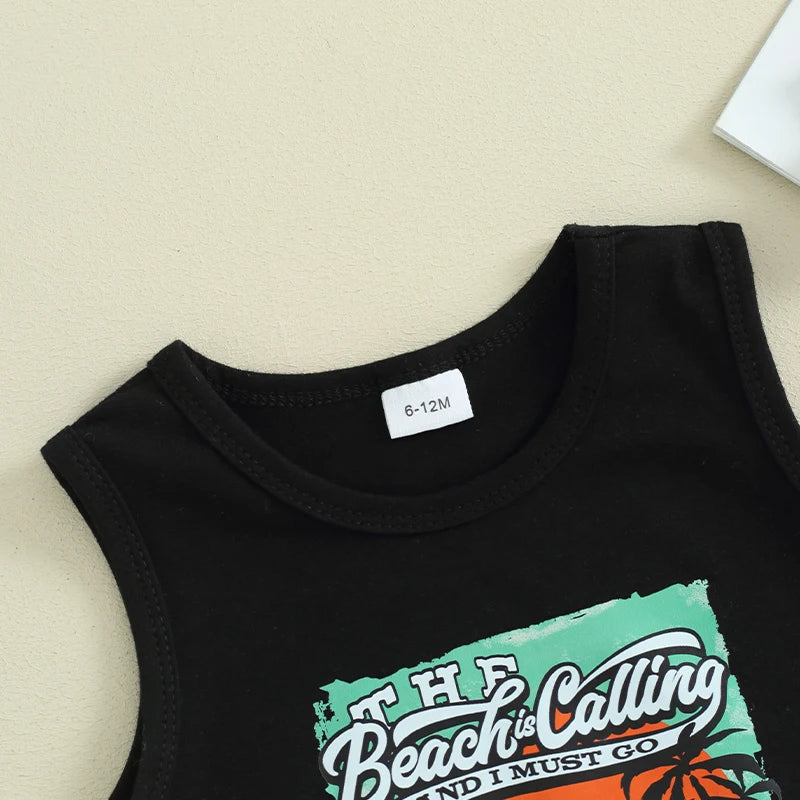 Lioraitiin Toddler Boys Outfits Letter Car Print Sleeveless Tank Tops