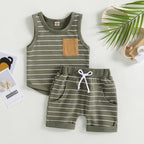 Lioraitiin 0-4Years Kids Baby Boy 2Pcs Outfits Striped Sleeveless