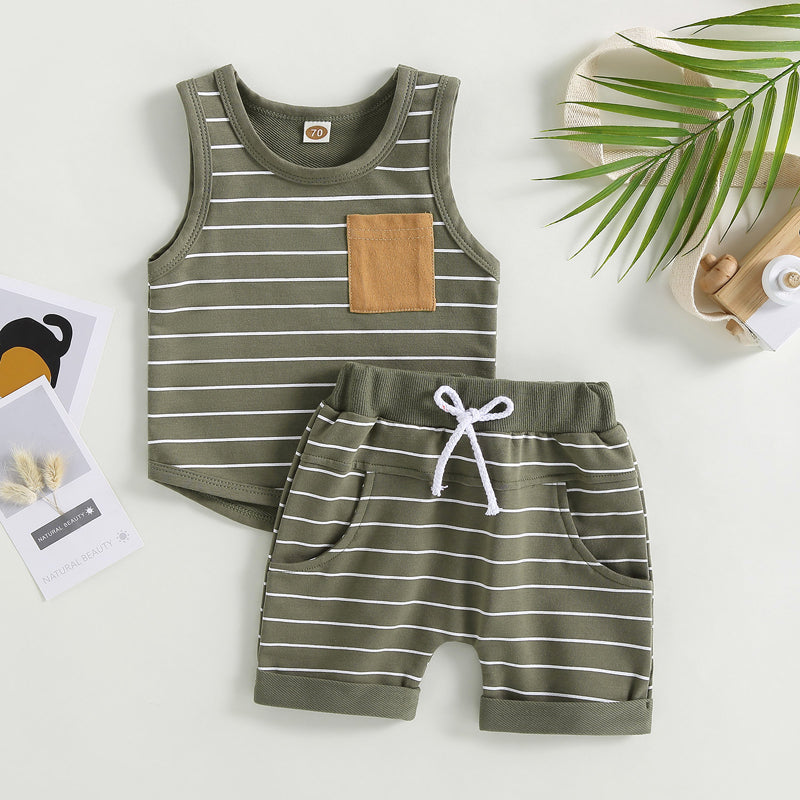 Lioraitiin 0-4Years Kids Baby Boy 2Pcs Outfits Striped Sleeveless