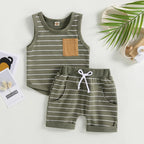 Lioraitiin 0-4Years Kids Baby Boy 2Pcs Outfits Striped Sleeveless