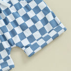 lioraitiin Baby Boy Solid Sleeveless Tank Top Checkered Shorts 2Pcs