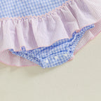 Lioraitiin Baby Girl Crab Plaid Romper Dress Tie-up Halter Neck