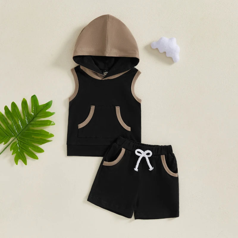 Lioraitiin Toddler Baby Boy Shorts Set Contrast Color Sleeveless
