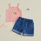 Lioraitiin Toddler Baby Girls Outfit Fashionable Cute Bee Embroidery