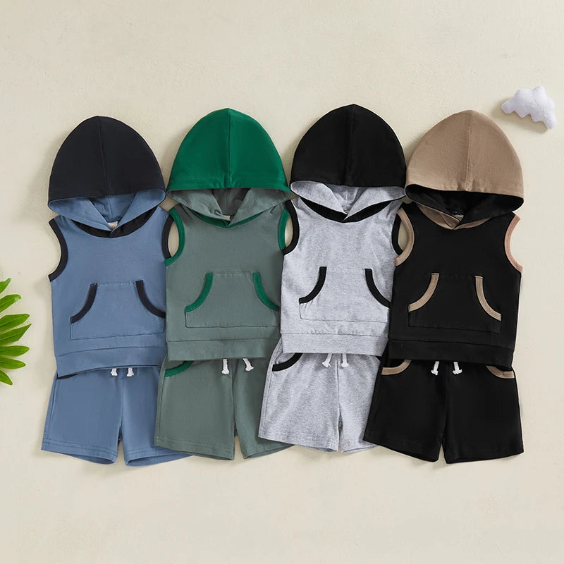 Lioraitiin Toddler Baby Boy Shorts Set Contrast Color Sleeveless
