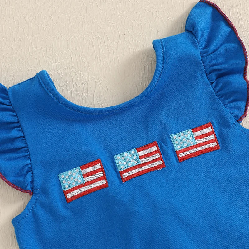 Lioraitiin Baby Girls Independence Day Shorts Sets Short Sleeve Flag