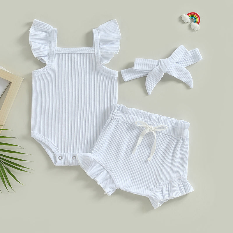 Lioraitiin 0-18M Toddler Girls 3Pcs Fly Sleeve Solid Romper Tops