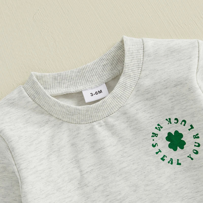 Toddler Baby Boys Outfits Four Leaf Clover Letter Long Sleeve Crew