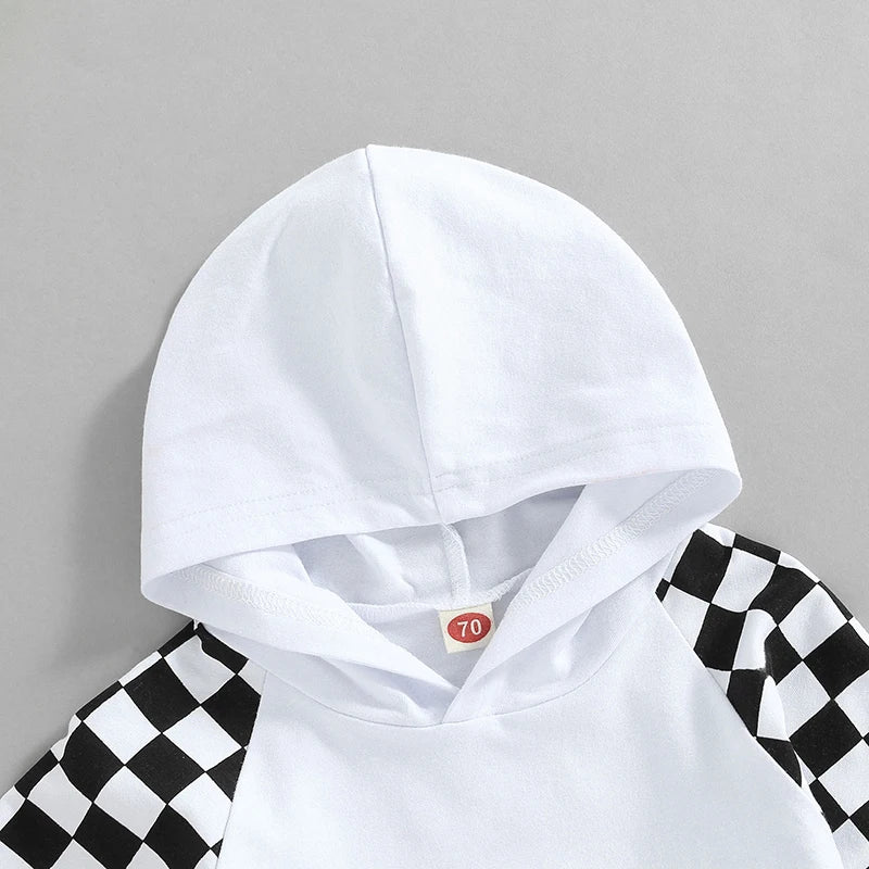 Lioraitiin 0-4Years Girl Boy Outfit 2Pcs Set Plaid Long Sleeve Hoodie