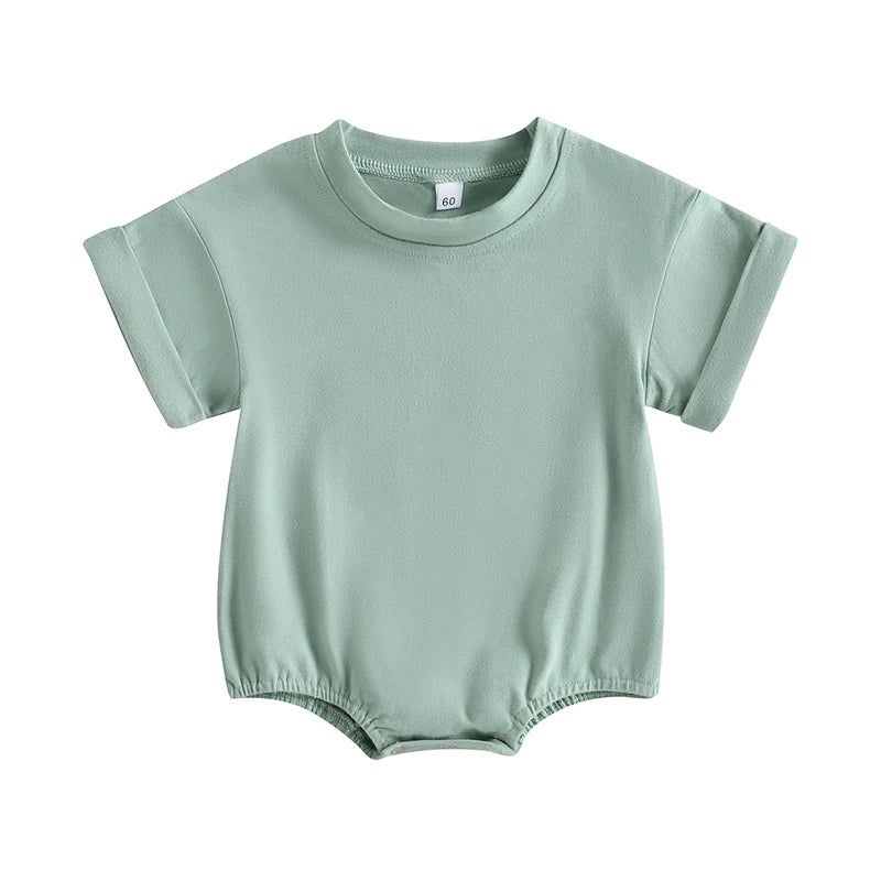 Lioraitiin 0-24M Baby Boys Girls Rompers Solid Short Sleeve O-neck