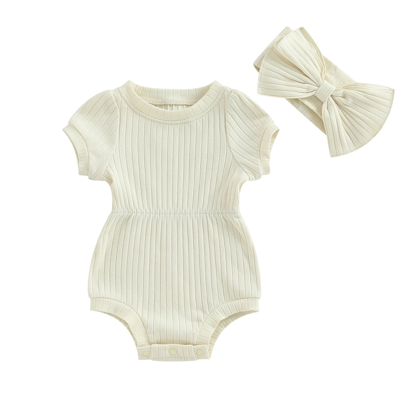 Lioraitiin Baby Girl Outfits Solid Color Short Sleeve Romper With Bow