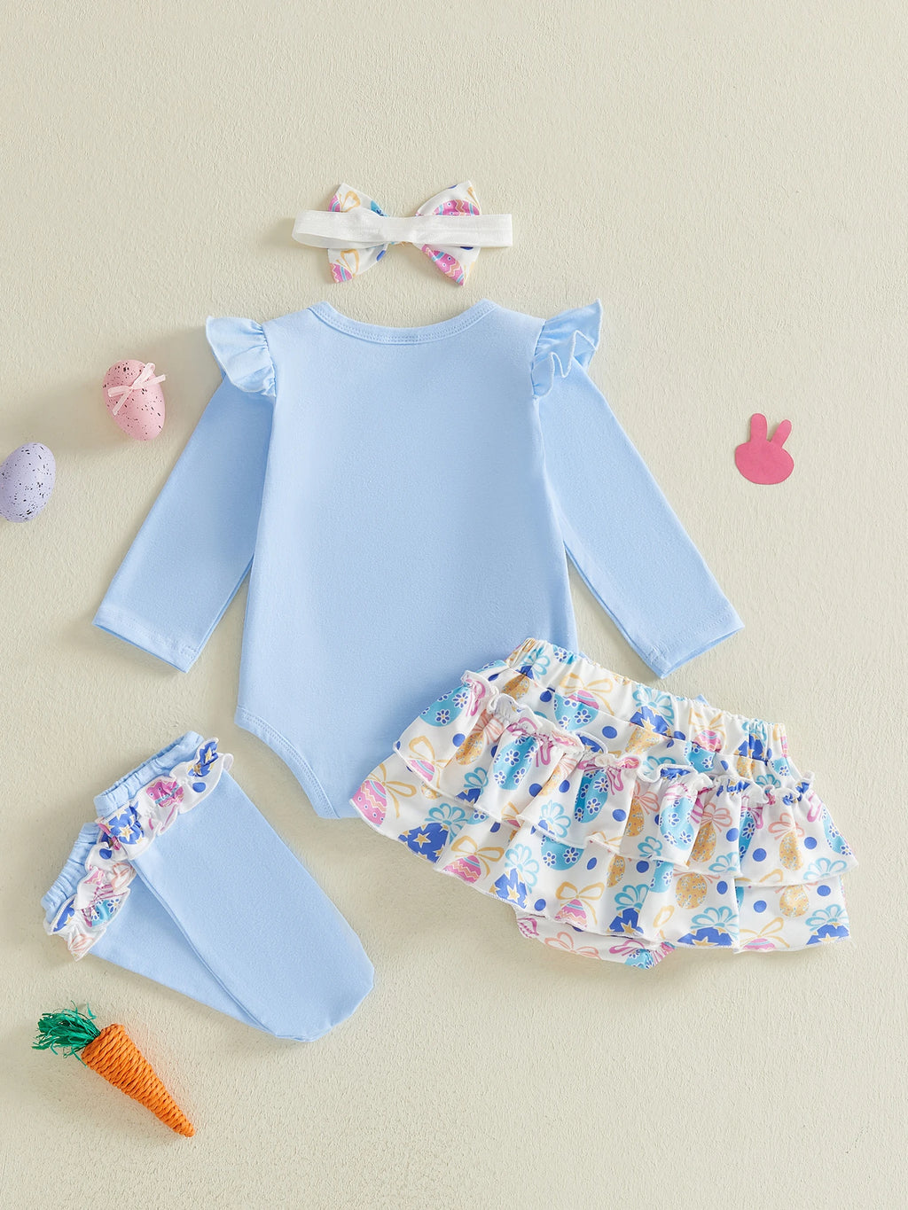 Baby Girl Easter Outfit, Long Sleeve Letters Romper with Eggs Print