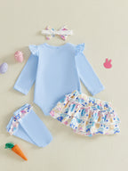 Baby Girl Easter Outfit, Long Sleeve Letters Romper with Eggs Print