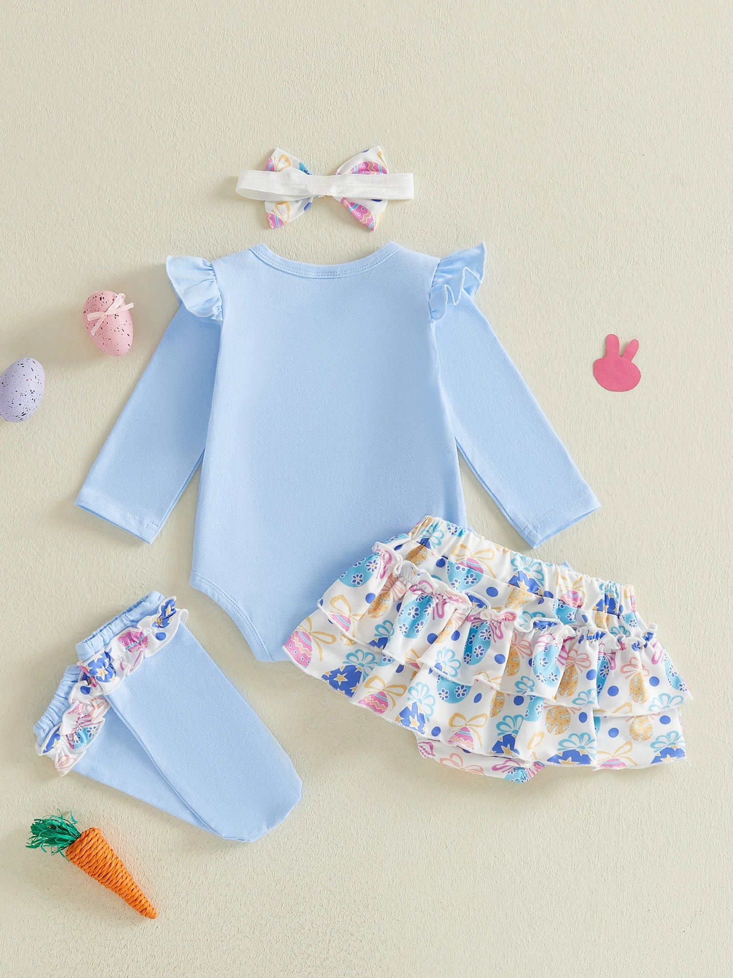Baby Girl Easter Outfit, Long Sleeve Letters Romper with Eggs Print
