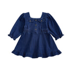Lioraitiin Toddler Baby Girl Denim Dress Long Puff Sleeve Button Down