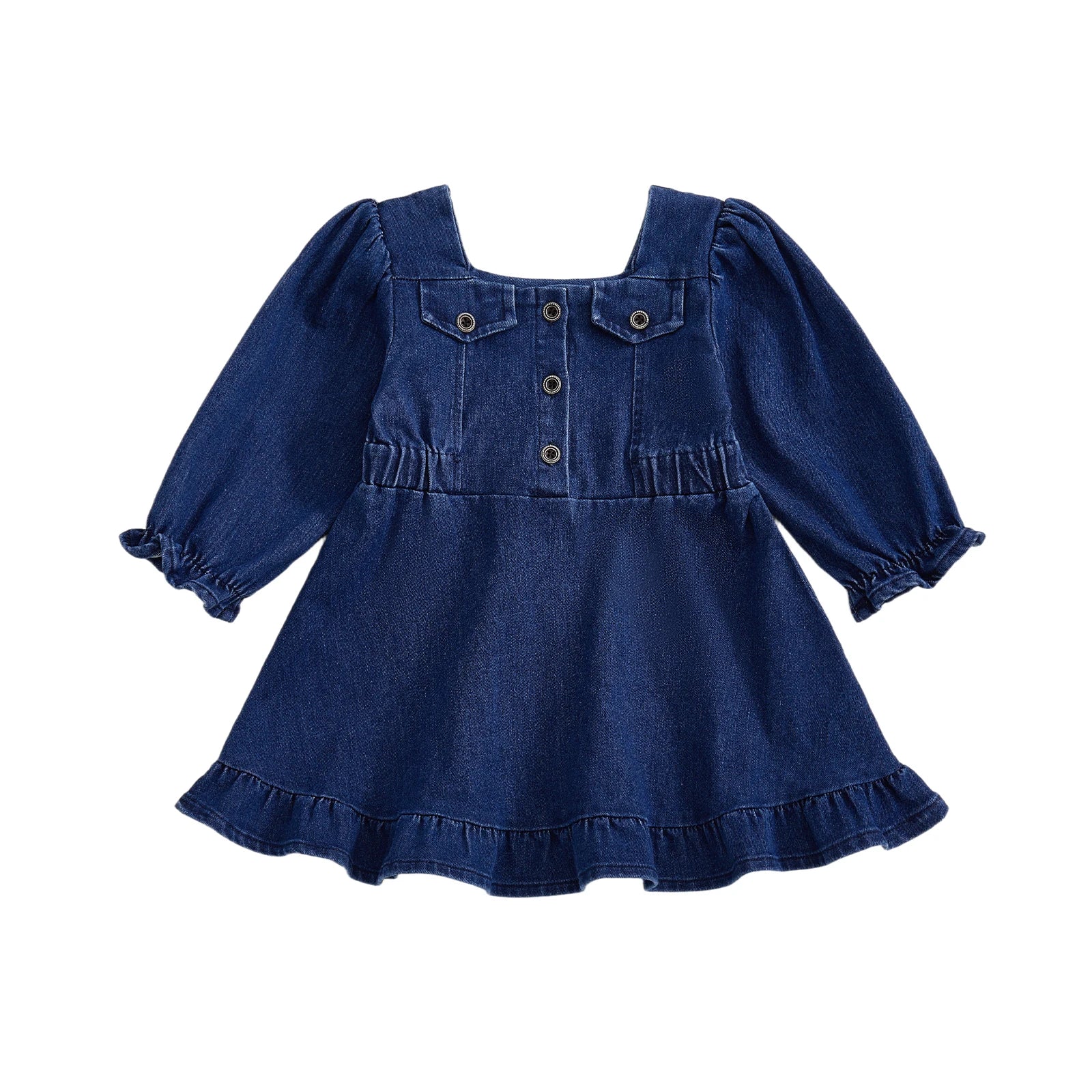 Lioraitiin Toddler Baby Girl Denim Dress Long Puff Sleeve Button Down
