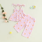 Lioraitiin Toddler Girl Outfits Plaid/Dot Print Spaghetti Strap Tank